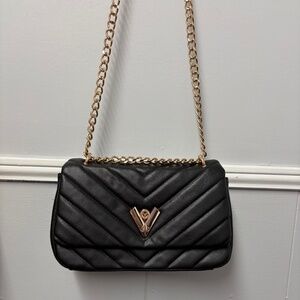 Valentino Orlandi Black Quilted Shoulder/Crossbody Bag with gold toned hardware